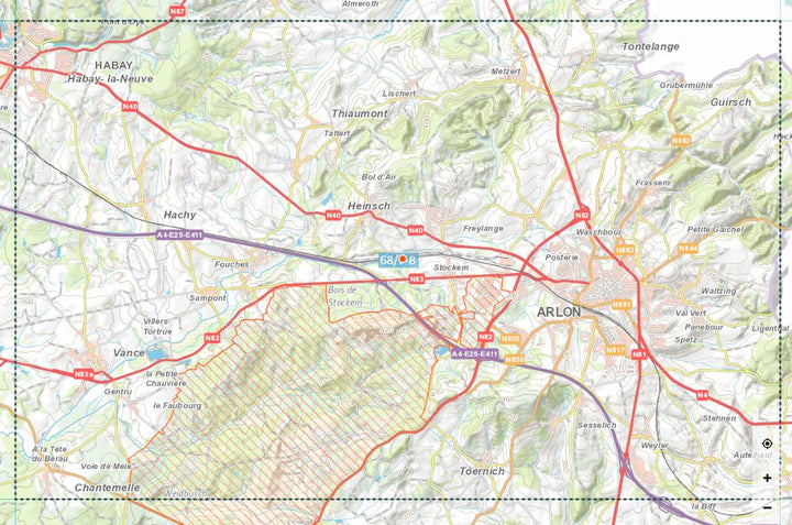 Carte topographique n° 68/7-8 - Arlon (Belgique) | NGI topo 25 carte de randonnée IGN Belgique 