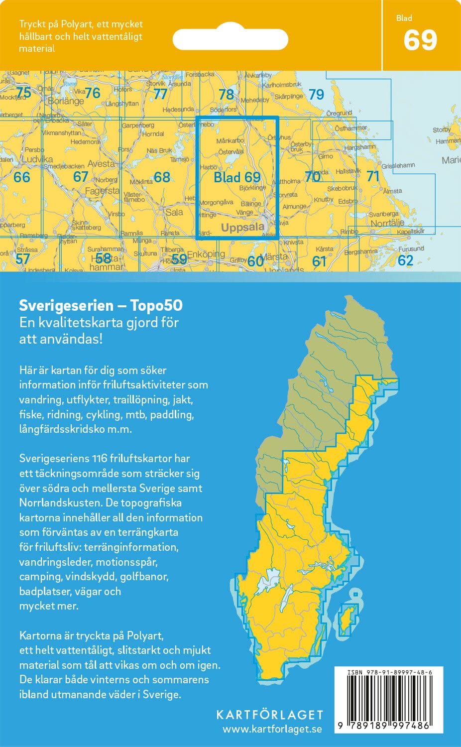 Carte topographique n° 69 - Uppsala (Suède) | Norstedts - Sverigeserien carte de randonnée Norstedts