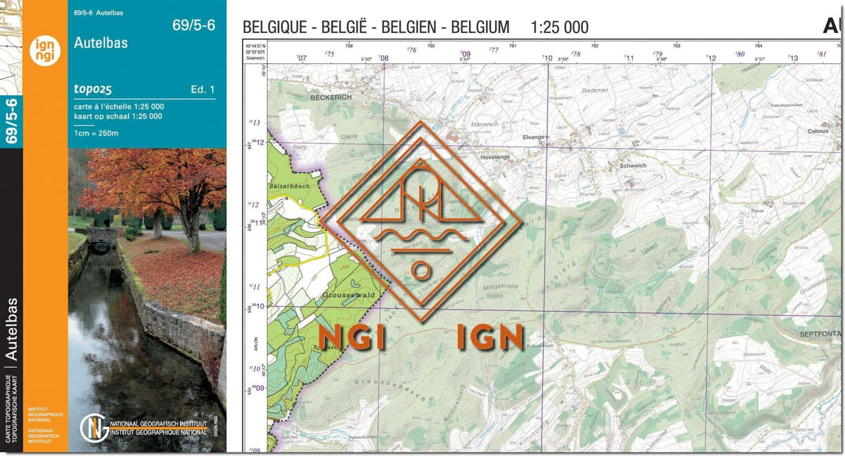 Carte topographique n° 69/5-6 - Autelbas (Belgique) | NGI topo 25 carte de randonnée IGN Belgique 