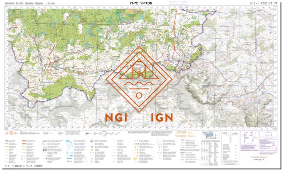 Carte topographique n° 71-72 - Virton (Belgique) | IGN belge - 1/50 000 carte de randonnée IGN Belgique