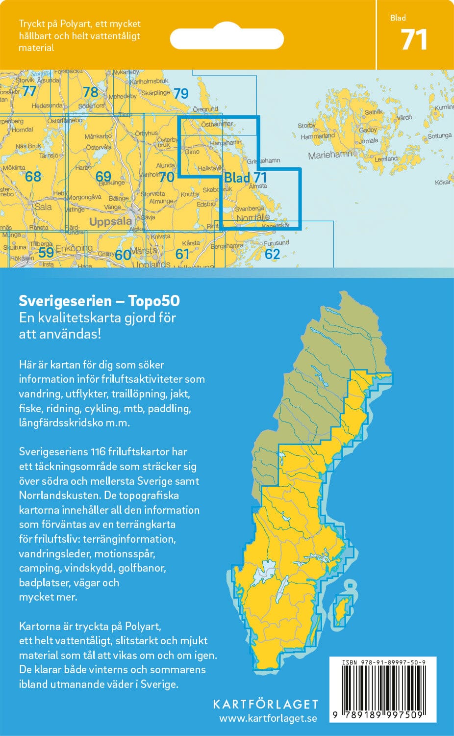 Carte topographique n° 71 - Hallstavik (Suède) | Norstedts - Sverigeserien carte de randonnée Norstedts