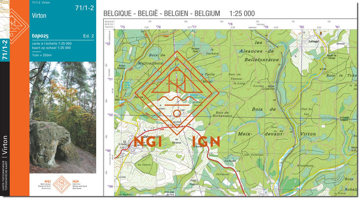 Carte topographique n° 71/1-2 - Virton (Belgique) | NGI topo 25 carte de randonnée IGN Belgique 