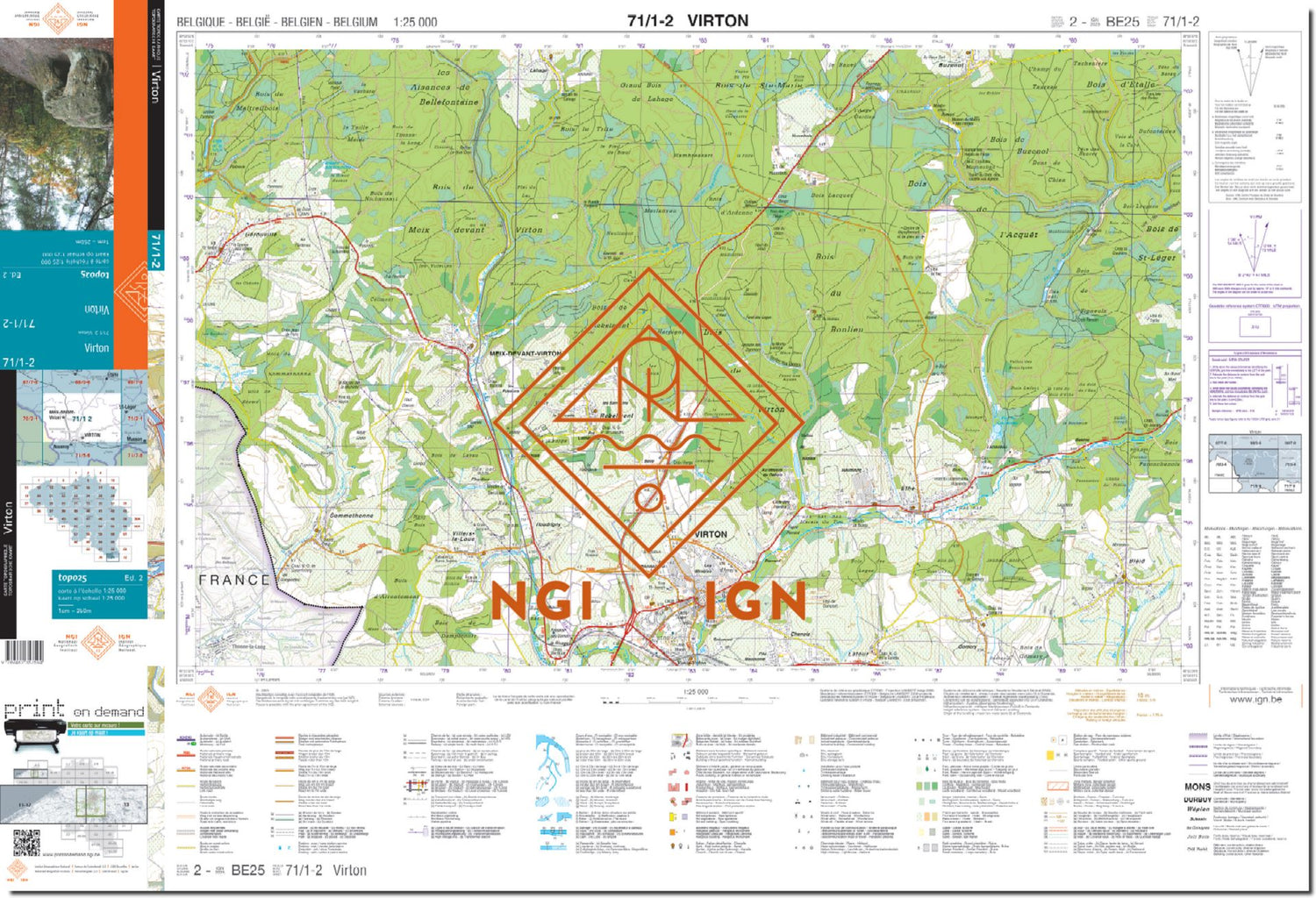 Carte topographique n° 71/1-2 - Virton (Belgique) | NGI topo 25 carte de randonnée IGN Belgique 