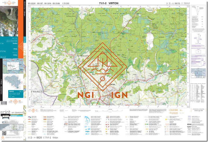 Carte topographique n° 71/1-2 - Virton (Belgique) | NGI topo 25 carte de randonnée IGN Belgique 