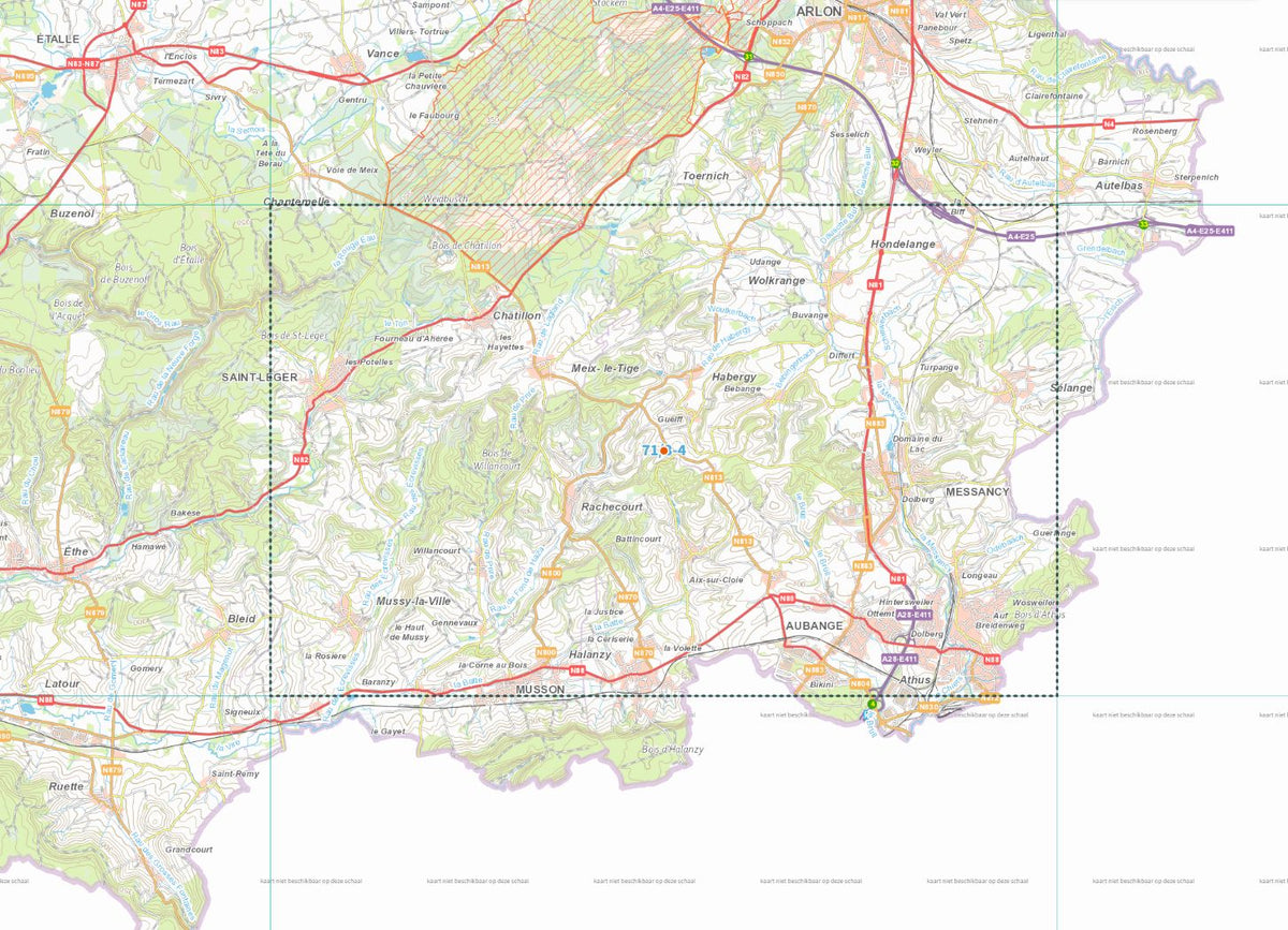 Carte topographique n° 71/3-4 - Aubange (Belgique) | NGI topo 25 carte de randonnée IGN Belgique 