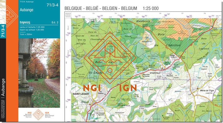 Carte topographique n° 71/3-4 - Aubange (Belgique) | NGI topo 25 carte de randonnée IGN Belgique 