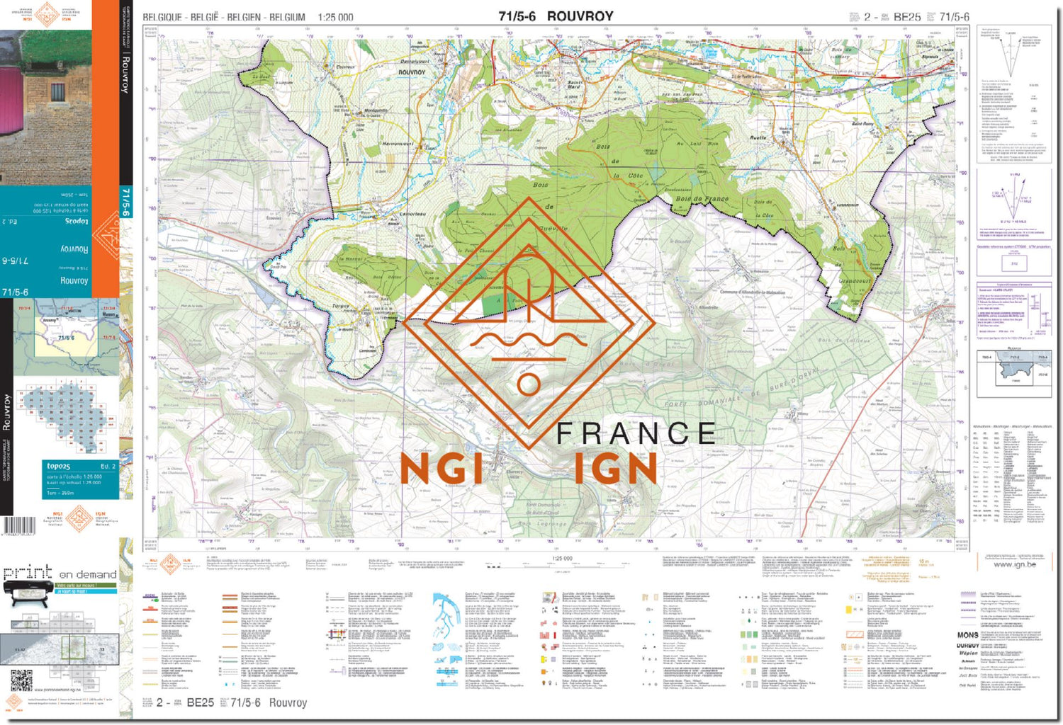 Carte topographique n° 71/5-6 - Rouvroy (Belgique) | NGI topo 25 carte de randonnée IGN Belgique 