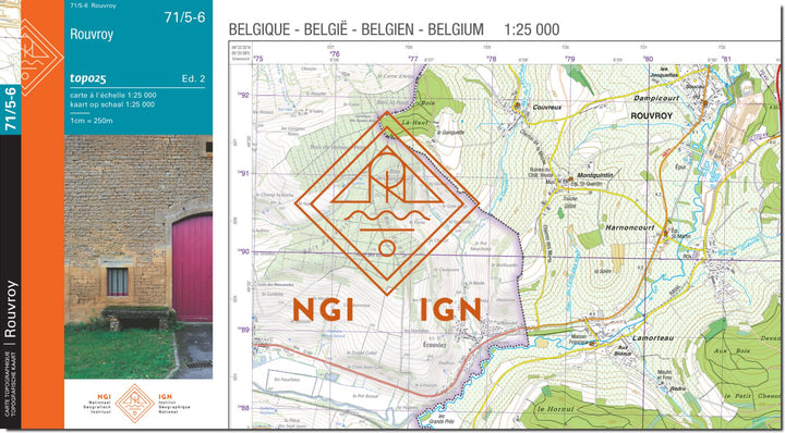 Carte topographique n° 71/5-6 - Rouvroy (Belgique) | NGI topo 25 carte de randonnée IGN Belgique 