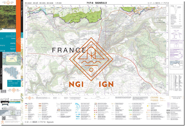 Carte topographique n° 71/7-8 - Signeulx (Belgique) | NGI topo 25 carte de randonnée IGN Belgique 