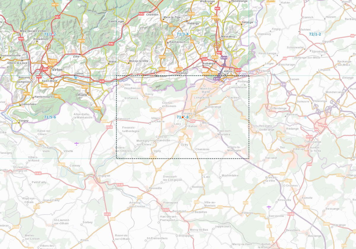 Carte topographique n° 71/7-8 - Signeulx (Belgique) | NGI topo 25 carte de randonnée IGN Belgique 