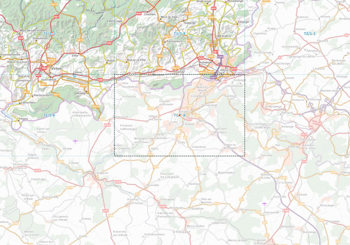 Carte topographique n° 71/7-8 - Signeulx (Belgique) | NGI topo 25 carte de randonnée IGN Belgique 