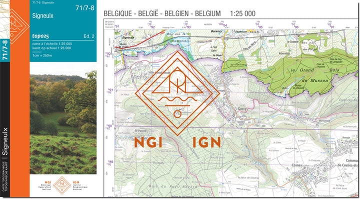 Carte topographique n° 71/7-8 - Signeulx (Belgique) | NGI topo 25 carte de randonnée IGN Belgique 