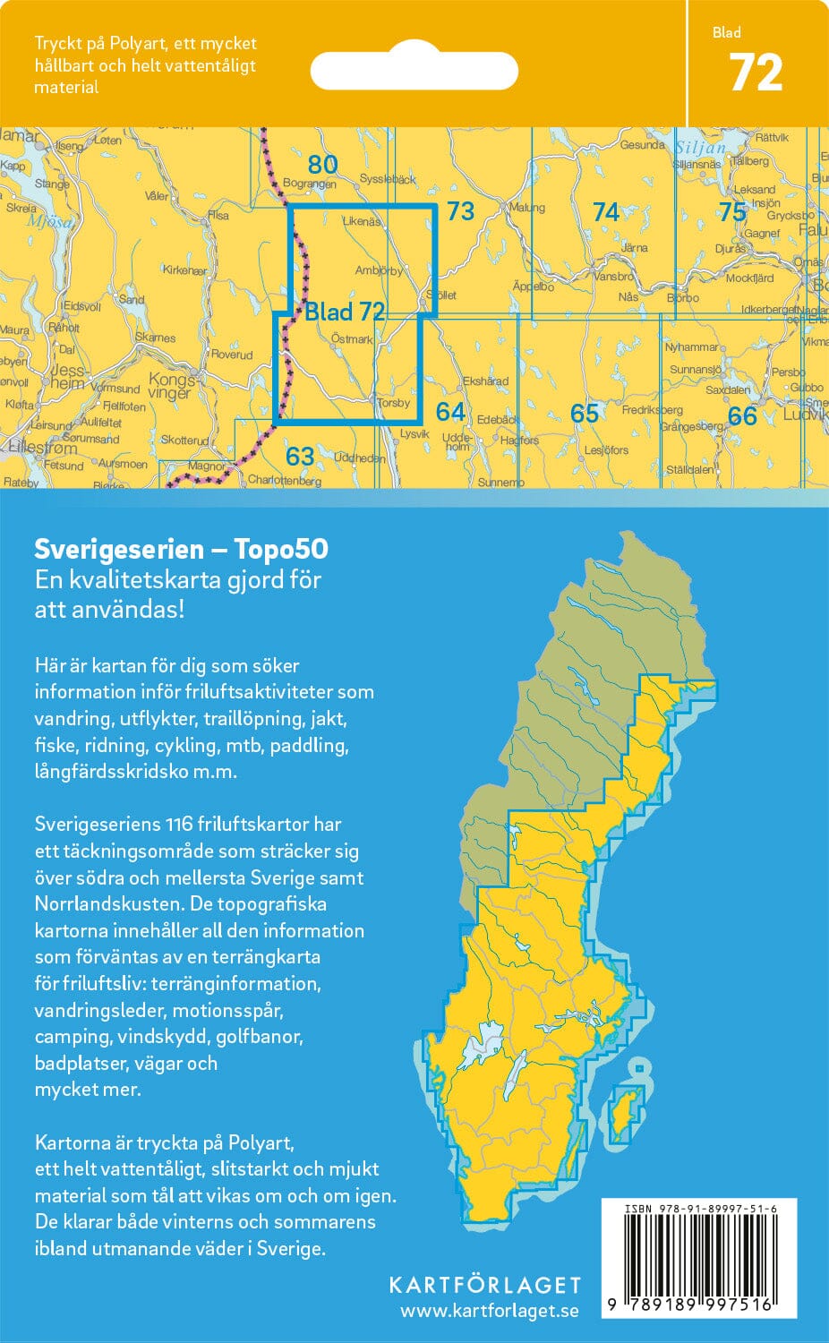 Carte topographique n° 72 - Torsby (Suède) | Norstedts - Sverigeserien carte de randonnée Norstedts