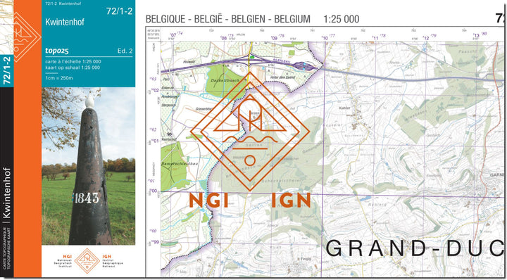 Carte topographique n° 72/1-2 - Kwintenhof (Belgique) | NGI topo 25 carte de randonnée IGN Belgique 