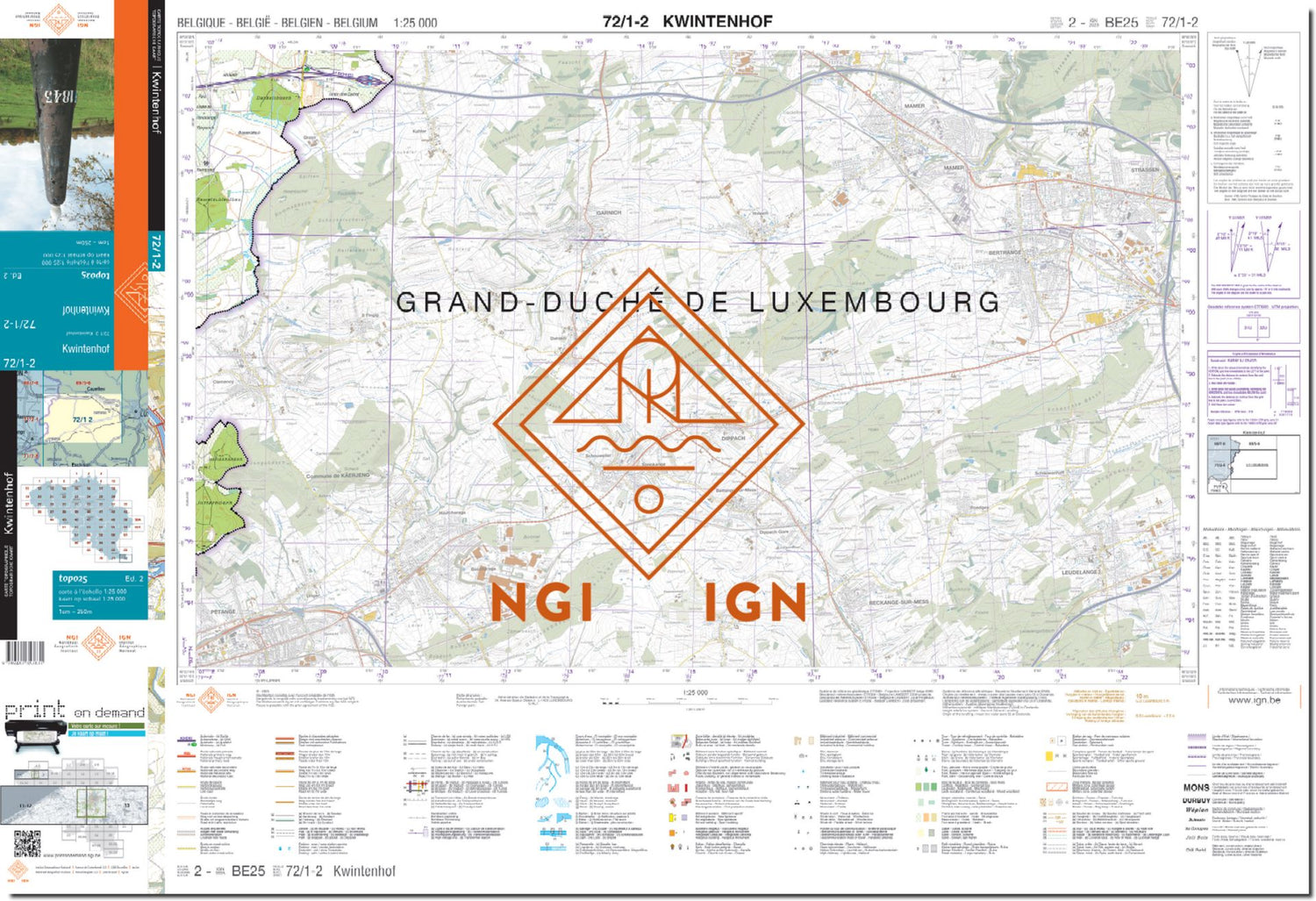 Carte topographique n° 72/1-2 - Kwintenhof (Belgique) | NGI topo 25 carte de randonnée IGN Belgique 
