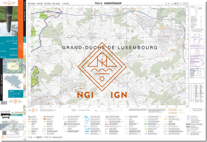 Carte topographique n° 72/1-2 - Kwintenhof (Belgique) | NGI topo 25 carte de randonnée IGN Belgique 
