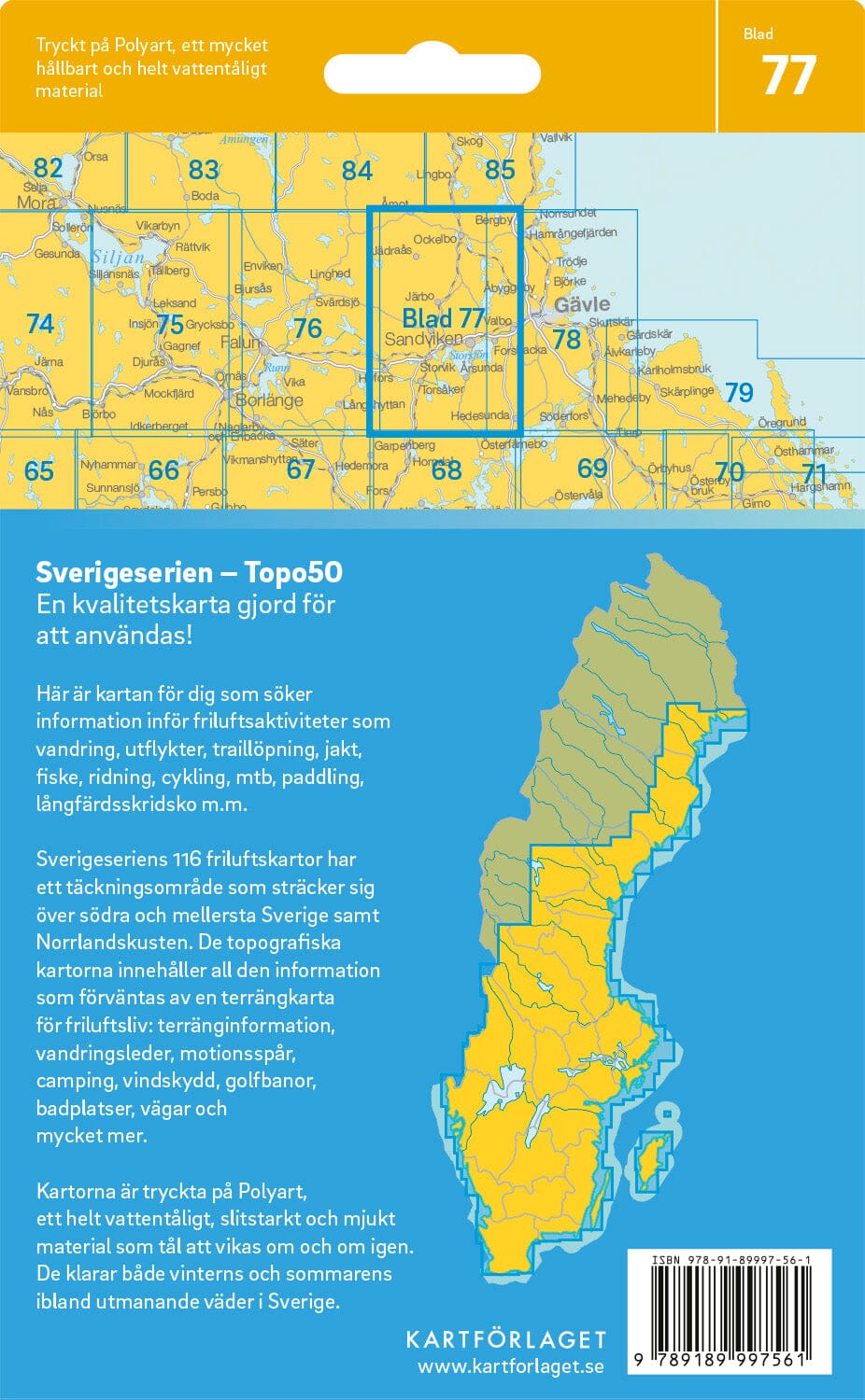 Carte topographique n° 77 - Sandviken (Suède) | Norstedts - Sverigeserien carte de randonnée Norstedts