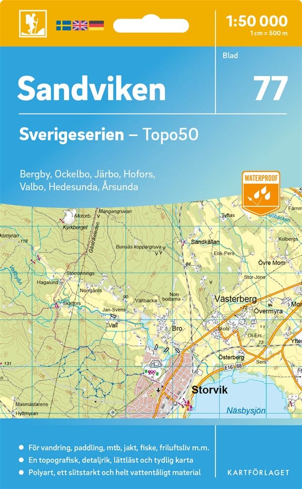 Carte topographique n° 77 - Sandviken (Suède) | Norstedts - Sverigeserien carte de randonnée Norstedts