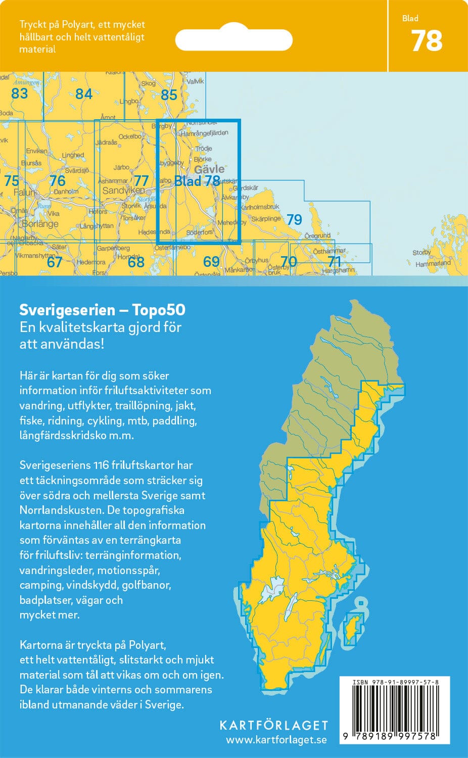 Carte topographique n° 78 - Gävle (Suède) | Norstedts - Sverigeserien carte de randonnée Norstedts