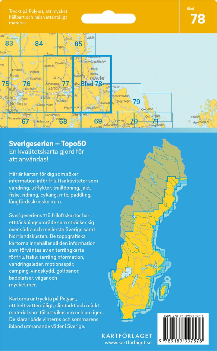 Carte topographique n° 78 - Gävle (Suède) | Norstedts - Sverigeserien carte pliée Norstedts 