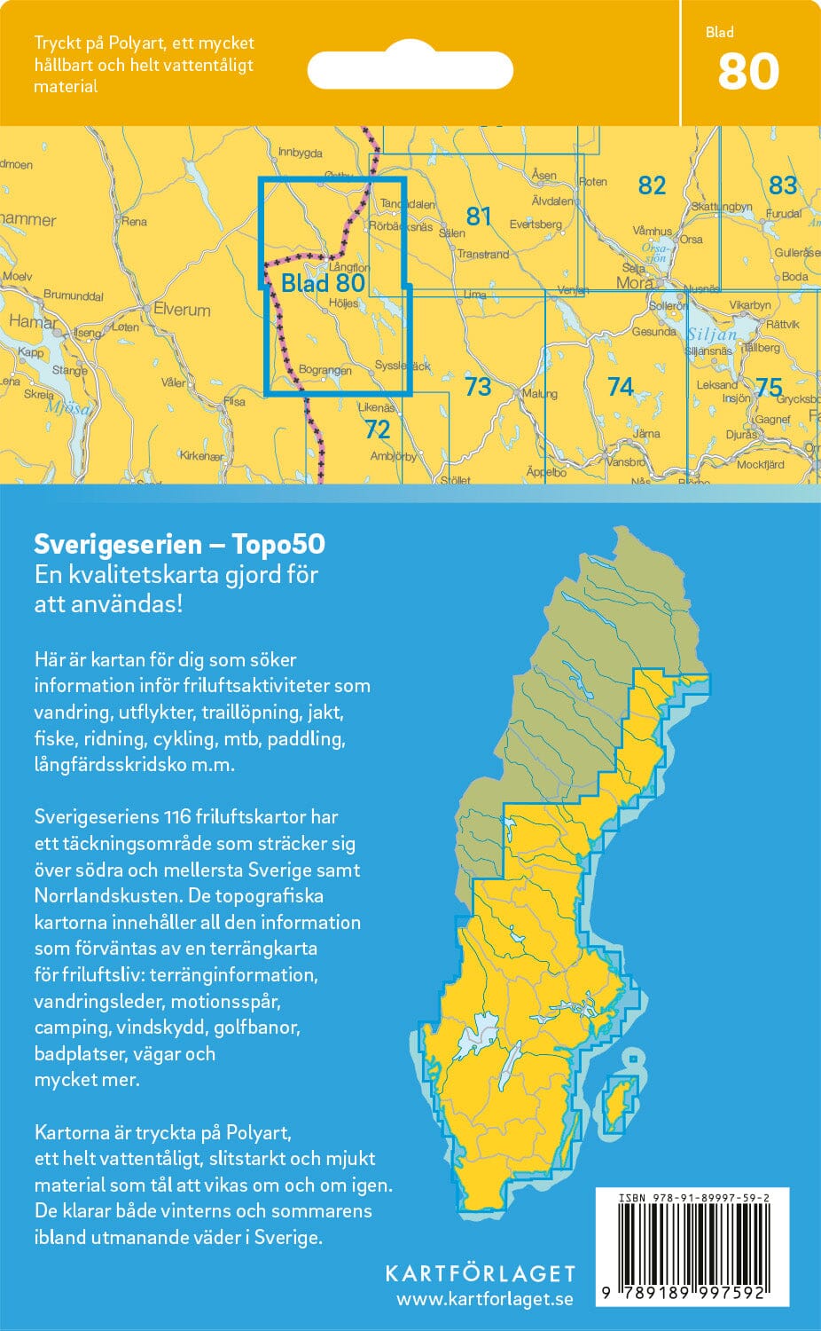 Carte topographique n° 80 - Sysslebäck (Suède) | Norstedts - Sverigeserien carte de randonnée Norstedts
