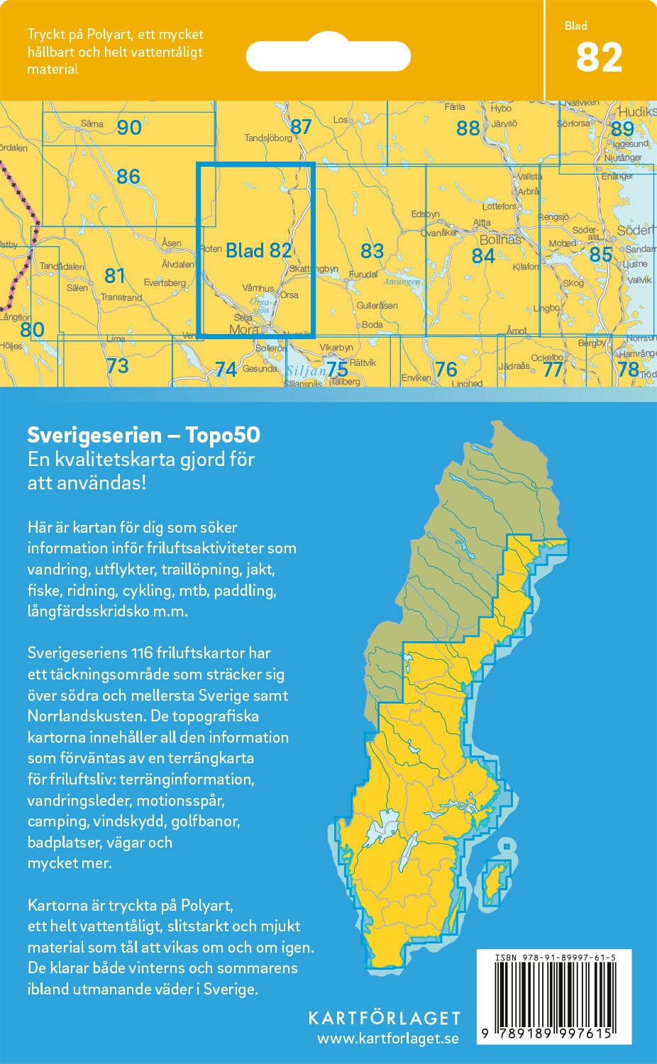 Carte topographique n° 82 - Mora (Suède) | Norstedts - Sverigeserien carte de randonnée Norstedts