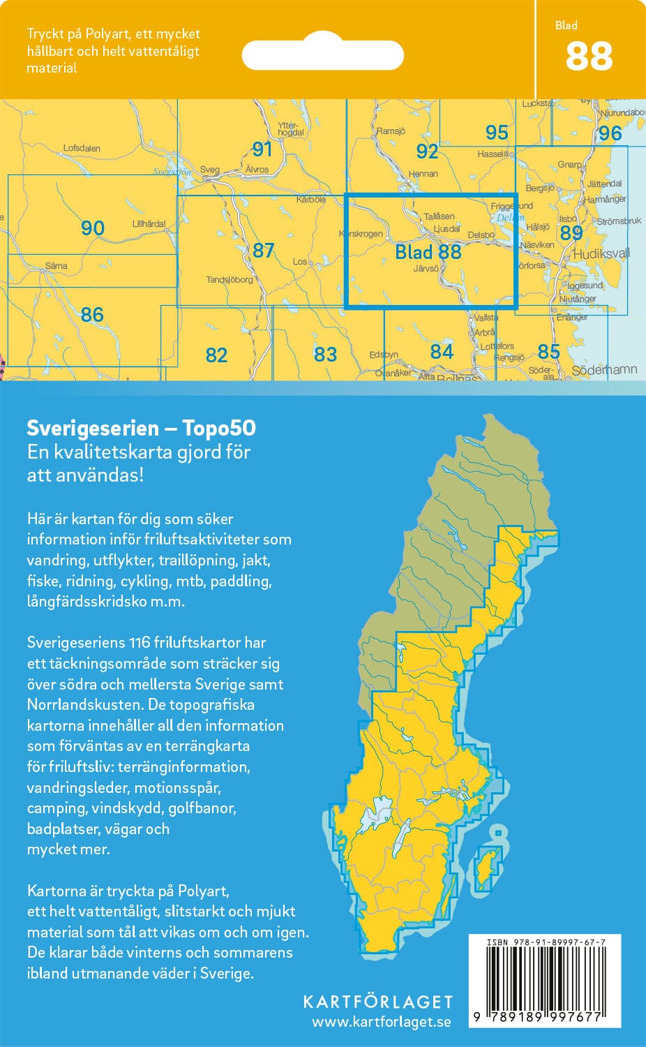 Carte topographique n° 88 - Ljusdal (Suède) | Norstedts - Sverigeserien carte de randonnée Norstedts