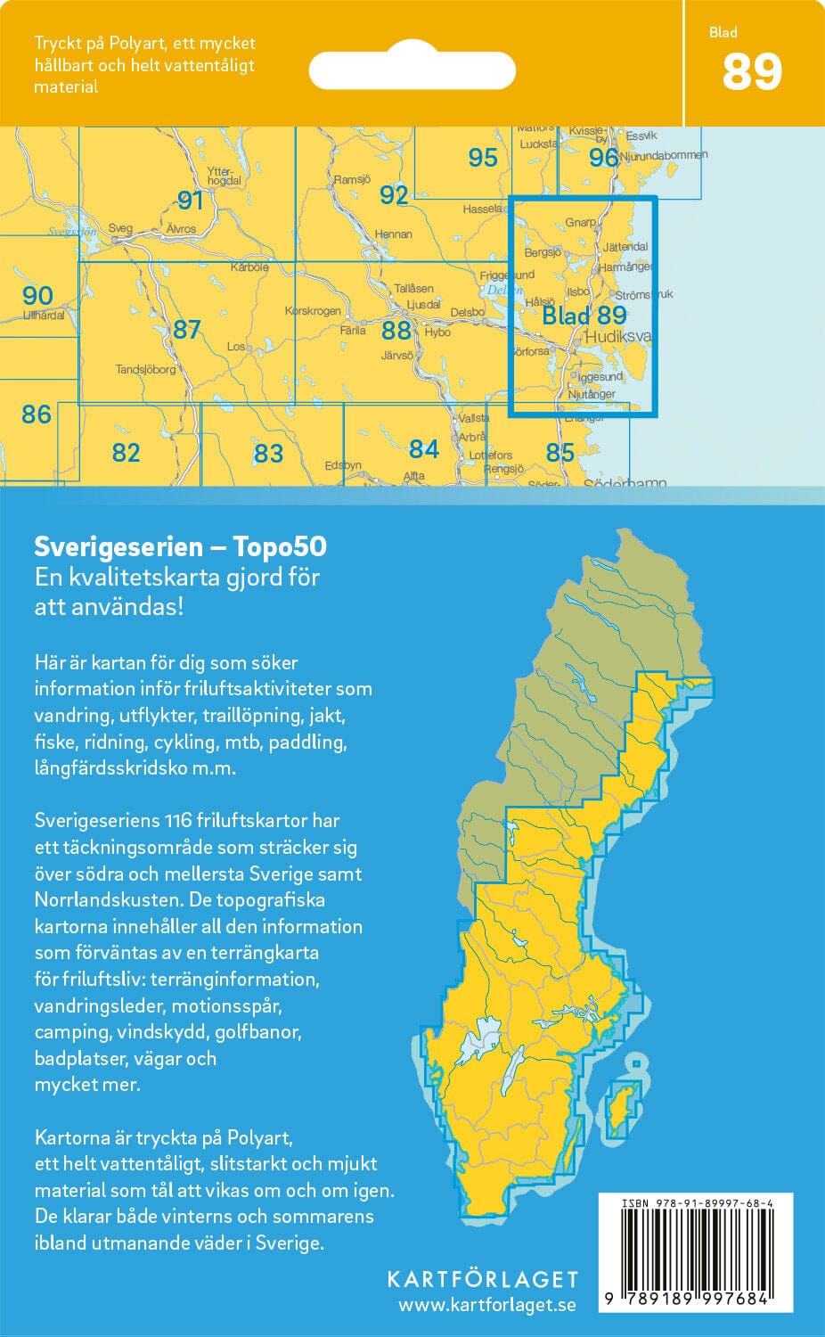 Carte topographique n° 89 - Hudiksvall (Suède) | Norstedts - Sverigeserien carte de randonnée Norstedts