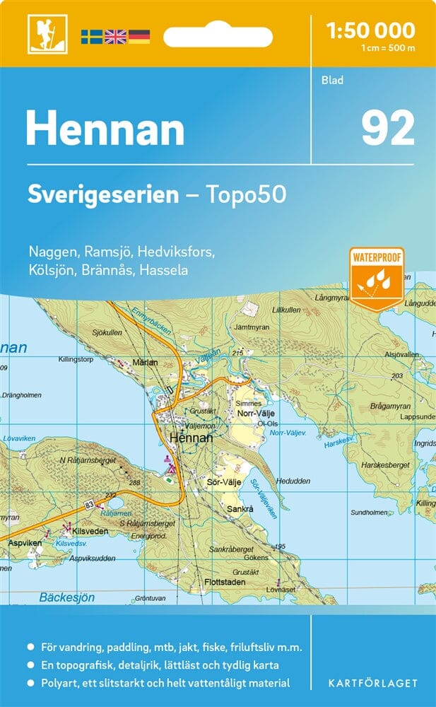 Carte topographique n° 92 - Hennan (Suède) | Norstedts - Sverigeserien carte de randonnée Norstedts