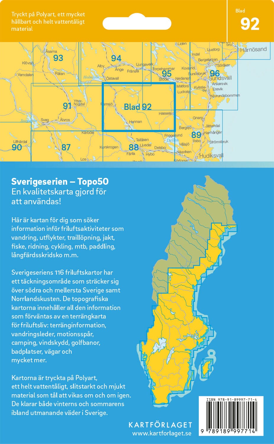 Carte topographique n° 92 - Hennan (Suède) | Norstedts - Sverigeserien carte de randonnée Norstedts