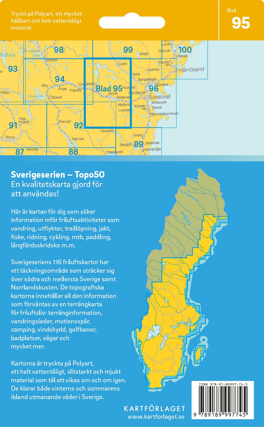 Carte topographique n° 95 - Stöde (Suède) | Norstedts - Sverigeserien carte de randonnée Norstedts