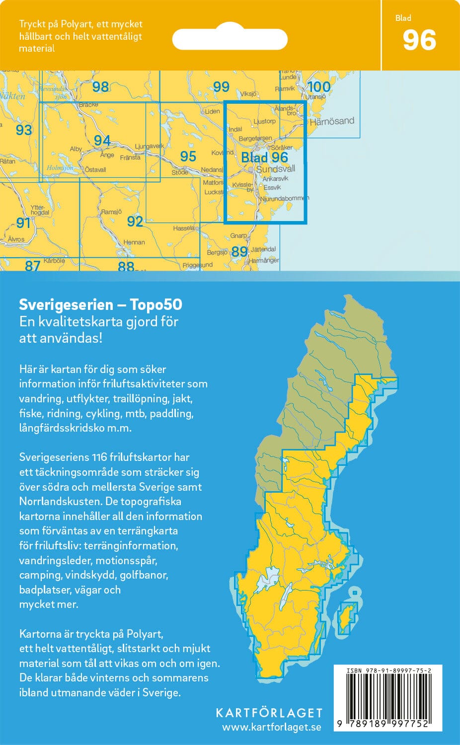 Carte topographique n° 96 - Sundsvall (Suède) | Norstedts - Sverigeserien carte de randonnée Norstedts
