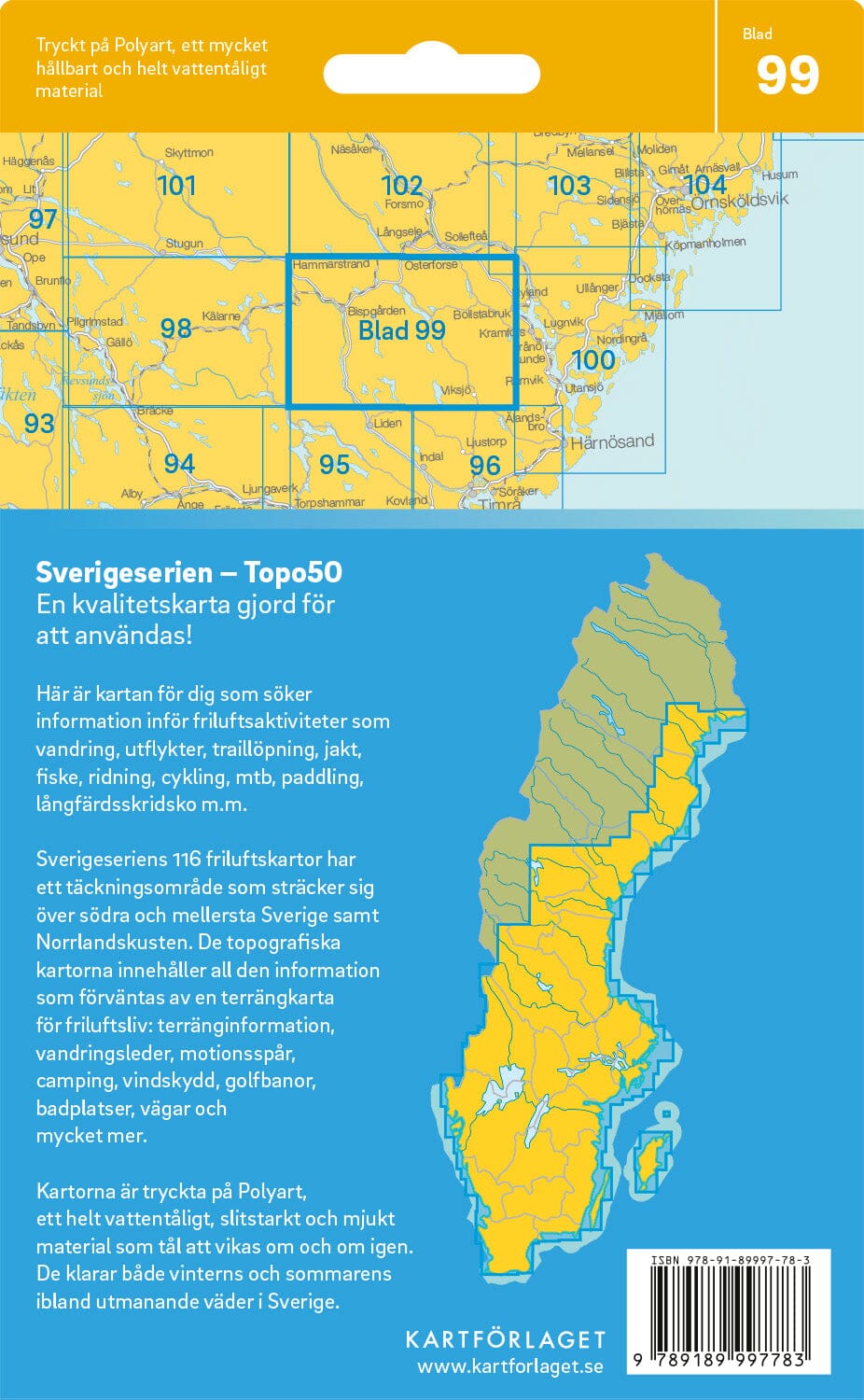 Carte topographique n° 99 - Bispgården (Suède) | Norstedts - Sverigeserien carte de randonnée Norstedts