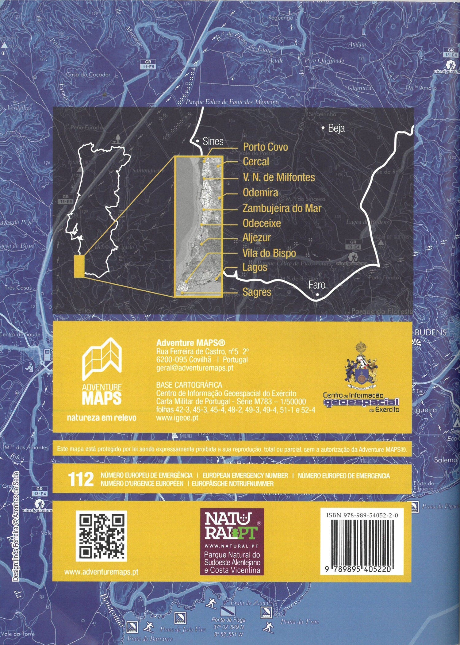 Carte topographique - Parque Natural do Sudoeste Alentejano e Costa Vicentina (Portugal) | Adventure Maps carte de randonnée Adventure Maps