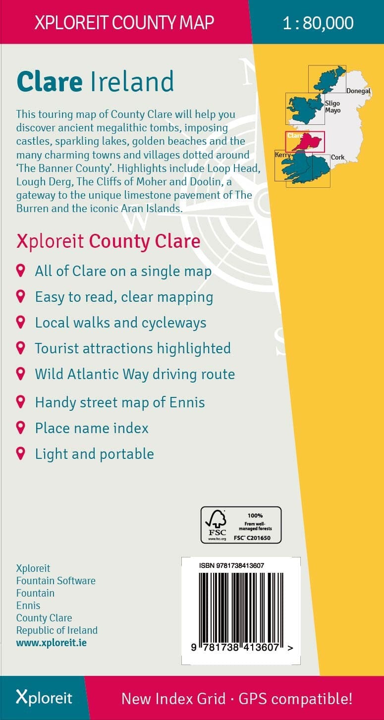 Carte touristique - Comté de Clare (Irlande) | Xploreit carte routière Xploreit
