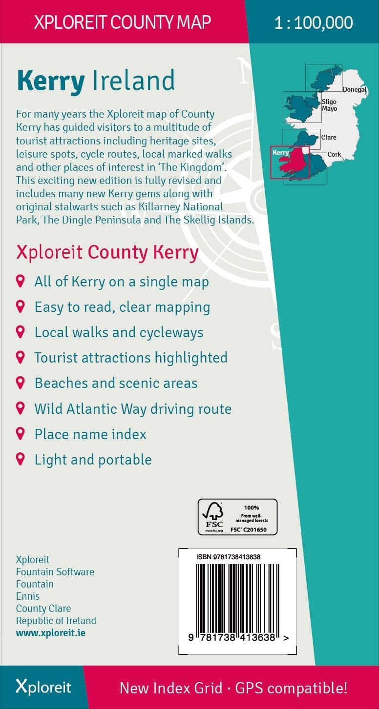 Carte touristique - Comté de Kerry (Irlande) | Xploreit carte routière Xploreit