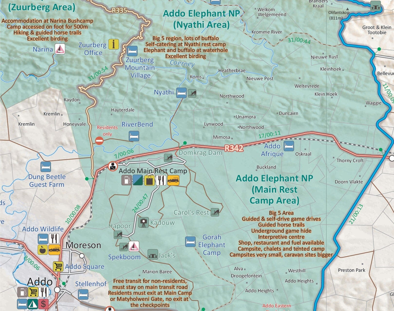 Carte touristique imperméable - Baviaanskloof to Addo (Afrique du Sud) | Tracks4Africa carte routière Tracks4Africa