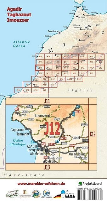 Carte touristique J12- Agadir, Taghazout, Imouzzer (Maroc) | Huber carte routière Huber