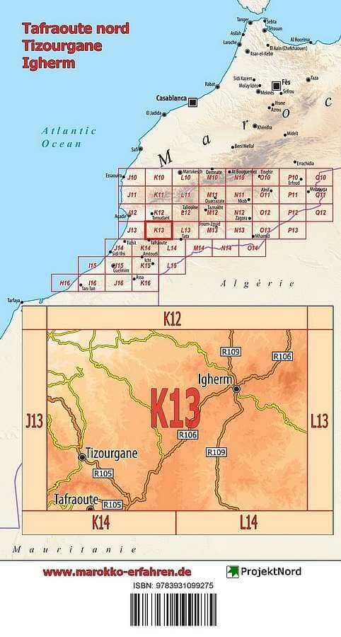 Carte touristique K13 - Tafraoute nord, Tizourgane, Igher (Maroc) | Huber carte routière Huber