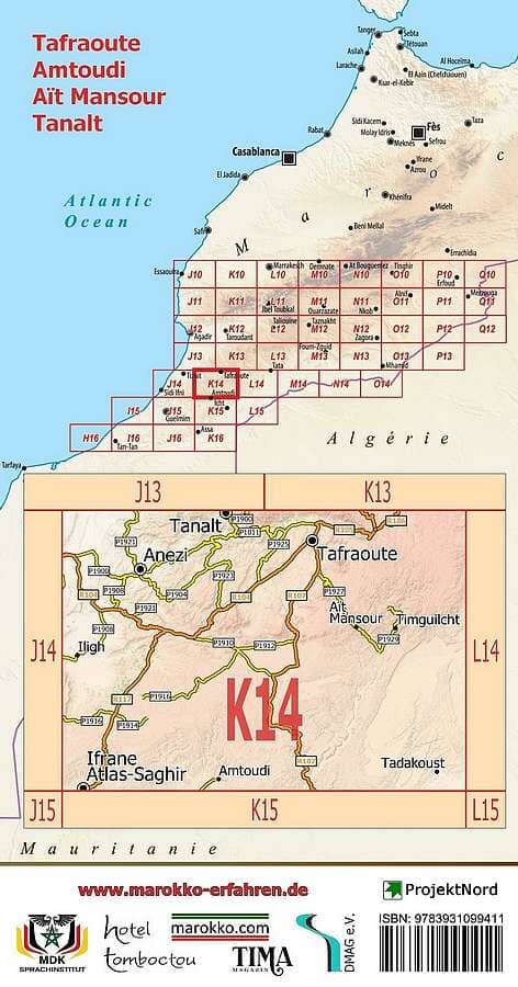 Carte touristique K14 - Tafraoute, Amtoudi, Aït Mansour, Tanalt (Maroc) | Huber carte routière Huber