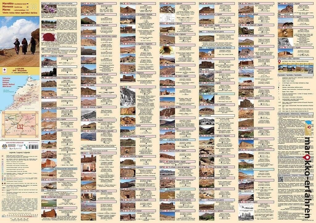 Carte touristique L12 - Taliouine, Aoulouz, Askoun, Agadir Melloul, Jbel Sirwa (Maroc) | Huber carte routière Huber