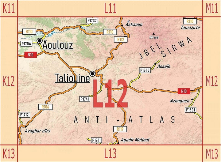 Carte touristique L12 - Taliouine, Aoulouz, Askoun, Agadir Melloul, Jbel Sirwa (Maroc) | Huber carte routière Huber
