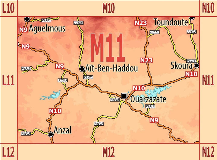 Carte touristique M11 - Aït Ben Haddou, Ouarzazate, Skoura + Route des Kasbahs (Maroc) | Huber carte pliée Huber 
