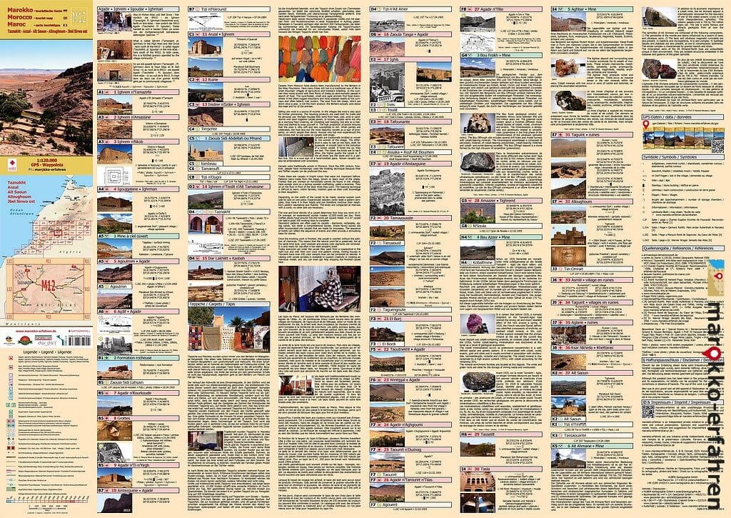 Carte touristique M12 - Taznakht, Anzal, Aït Saoun, Alloughoum, Jbel Sirwa est (Maroc) | Huber carte routière Huber