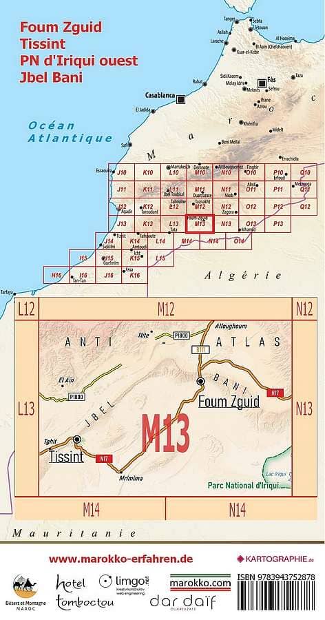 Carte touristique M13 - Foum Zguid, Tissint, PN d'Iriqui ouest, Jbel Bani (Maroc) | Huber carte routière Huber