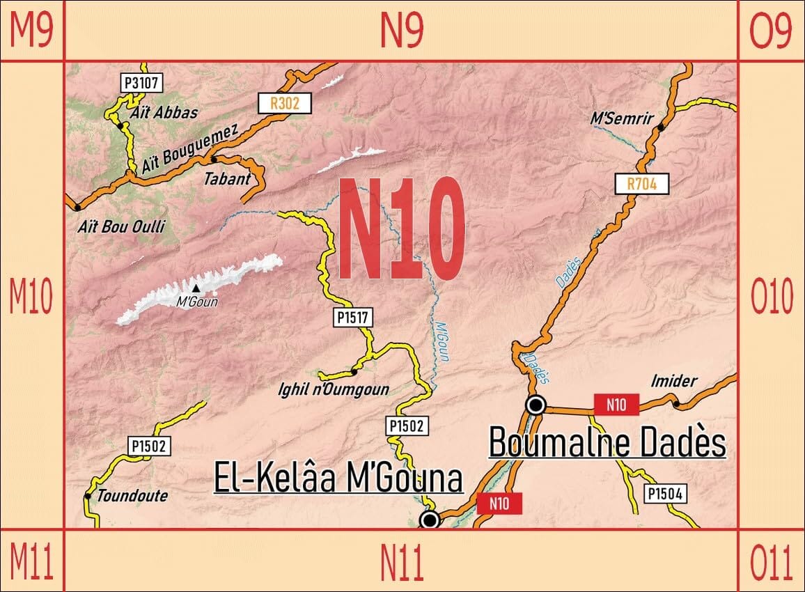 Carte touristique N10 - Aït Bouguemez, MSemrir, Boumalne Dadès, Kelaa MGouna (Maroc) | Huber carte routière Huber
