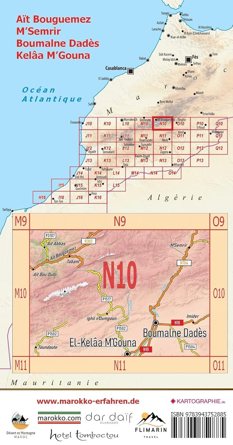 Carte touristique N10 - Aït Bouguemez, MSemrir, Boumalne Dadès, Kelaa MGouna (Maroc) | Huber carte routière Huber