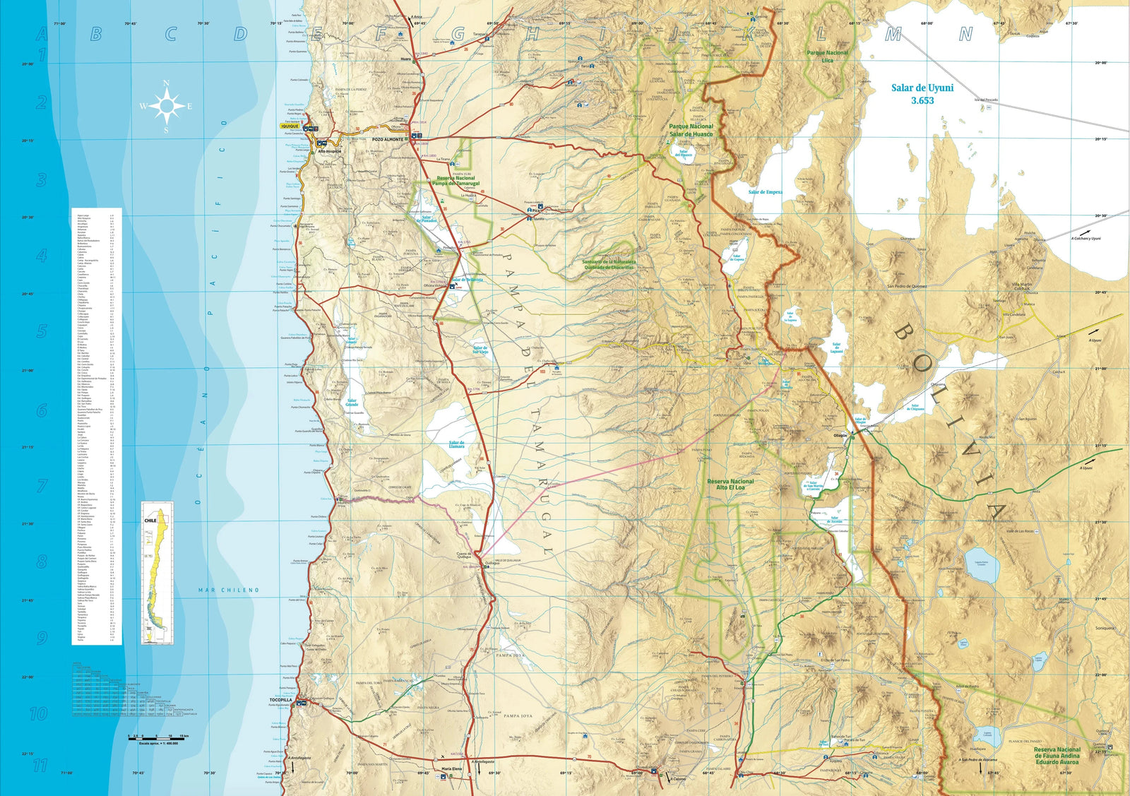 Carte touristique n° 1 - Parc national de Lauca et monument naturel du Salar de Surire (Chili) | COPEC carte routière COPEC 