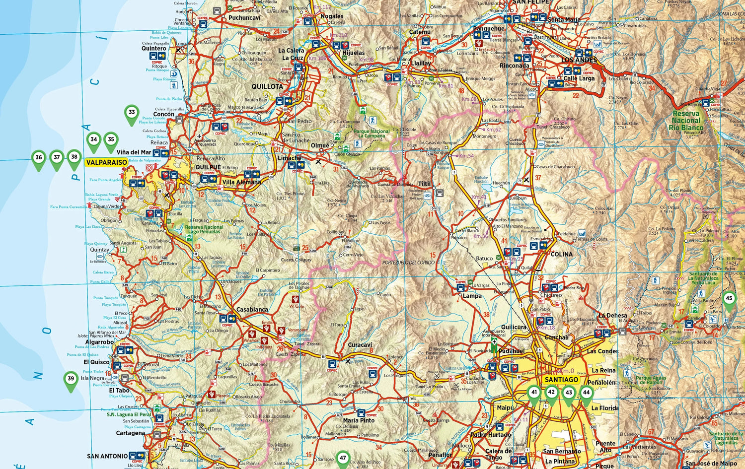 Carte touristique n° 4 - Zona Central (Chili) | COPEC carte routière COPEC 