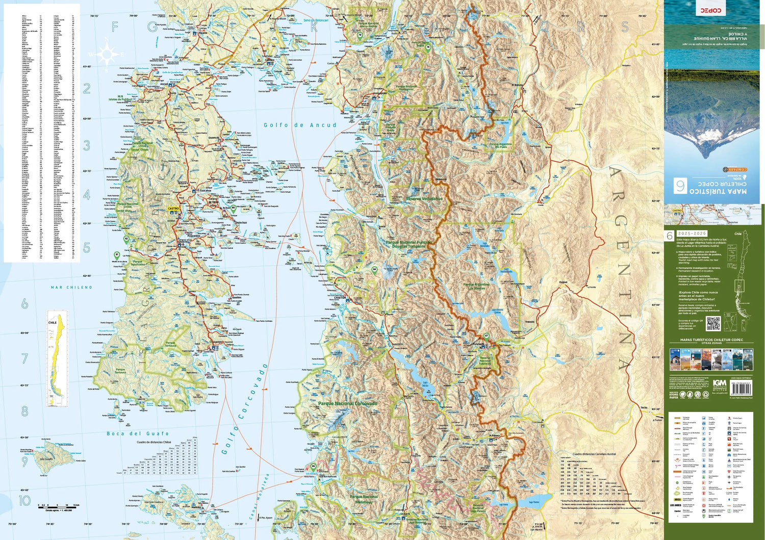 Carte touristique n° 6 - Villarrica, Llanquihue et Chiloé (Chili) | COPEC carte routière COPEC 